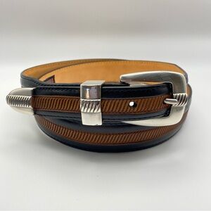 Brighton Men’s Hudson Black & Brown Leather Belt Silver Size 40 Style M41053